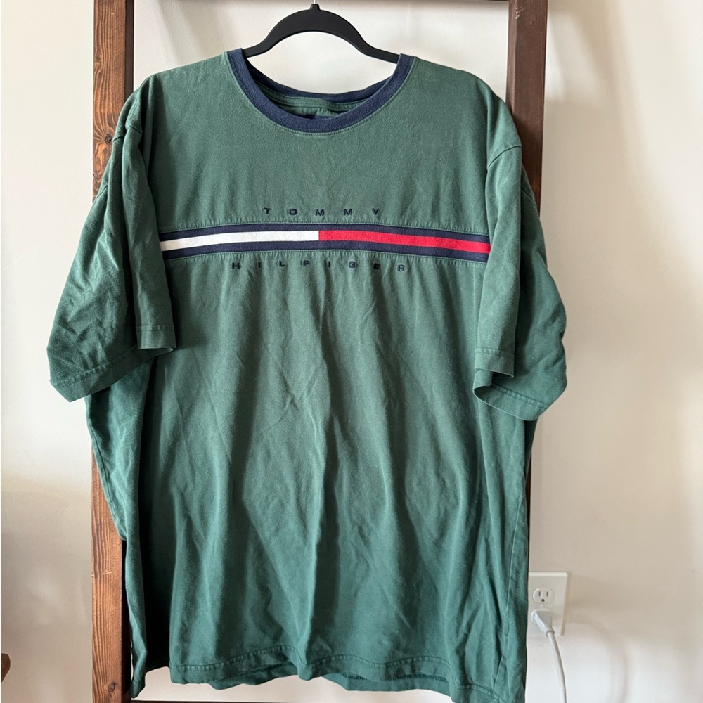 Tommy Hilfiger Green and Red Short Sleeve Tee